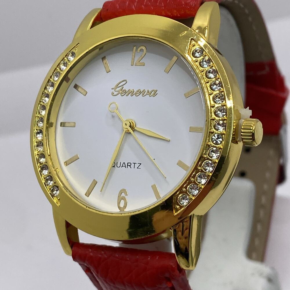 Geneva Womens Rhinestone Colorful Leather Quartz Fashion Watch New Battery Works